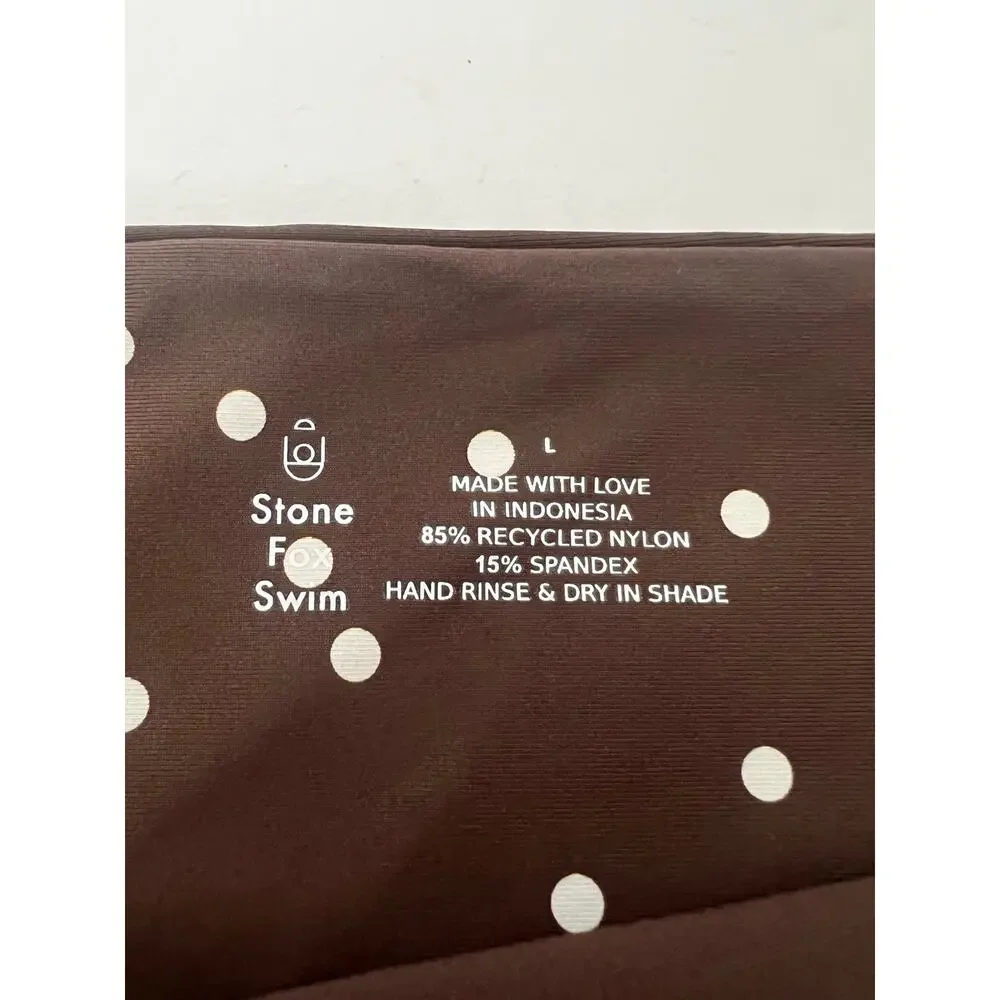 NWT Free People Stone Fox Swim Womens Roca Bikini Bottom Terra Dot Brown/White L